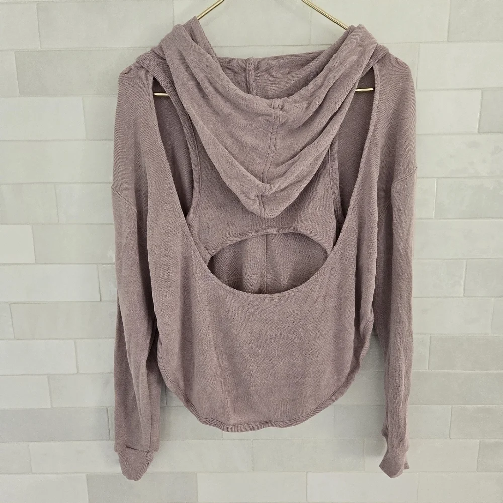 Free People FP Movement Back Into It Cutout Hoodie Sweatshirt Moonlight Mauve XS - Picture 7 of 9